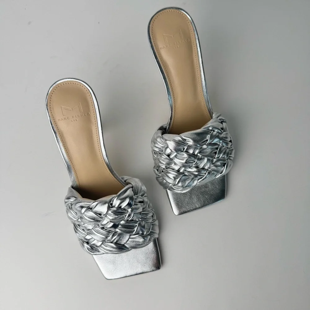 Marc Fisher leather Silver Woven Heeled sandals - Picture 1 of 9